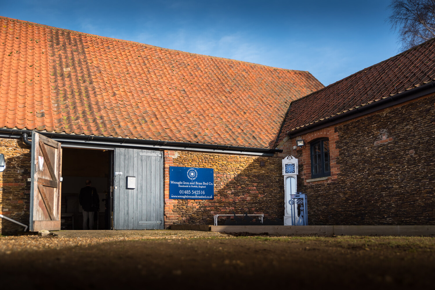 Exterior of Wrought Iron & Brass Bed Co. workshop on the Royal Sandringham Estate in Norfolk