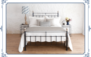 black iron bed with frame