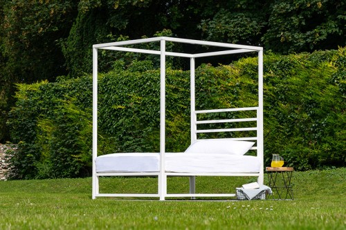 Sunna outdoor bed frame in garden – front view