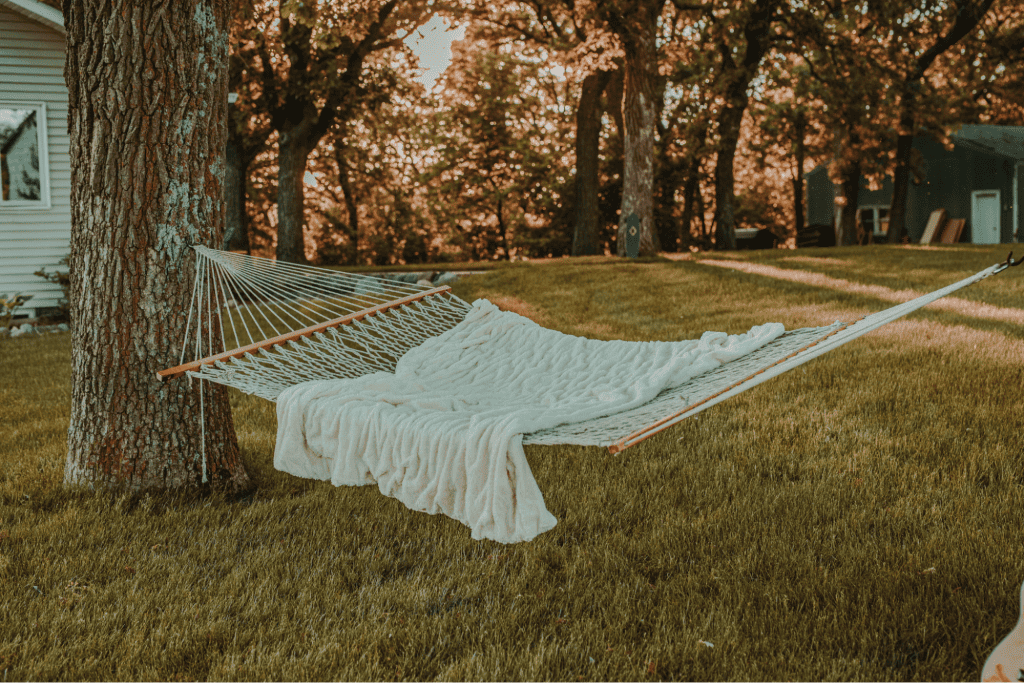 Hammock bed with sheet on a sunny day