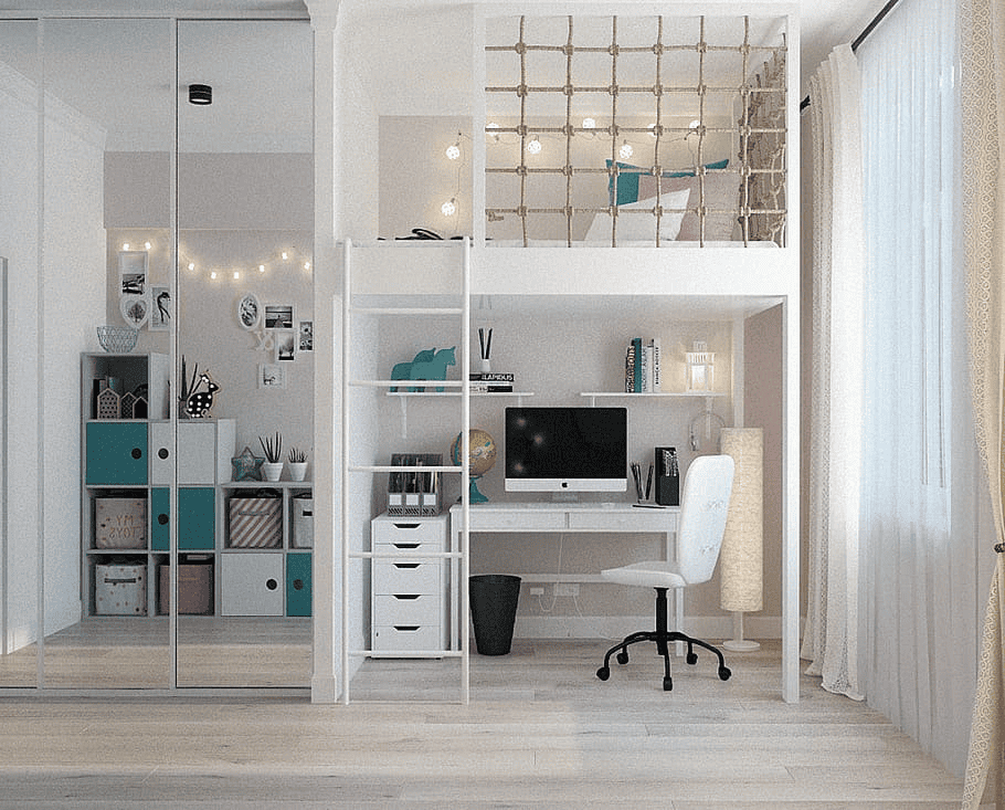 Loft bunk bed built into the room