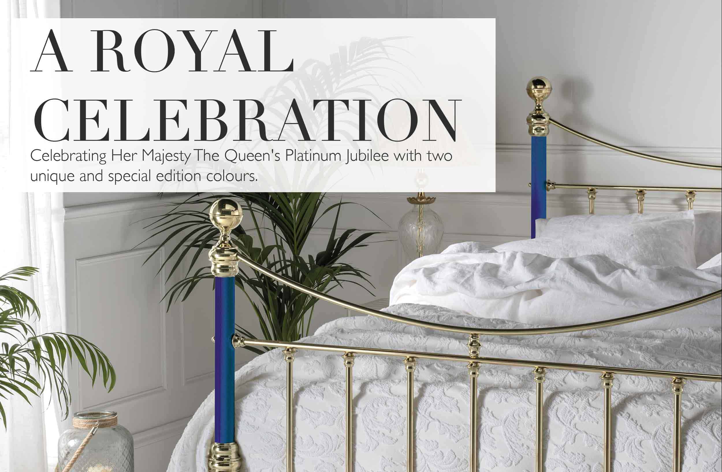 elizabeth brass bed in special edition windsor blue and brass