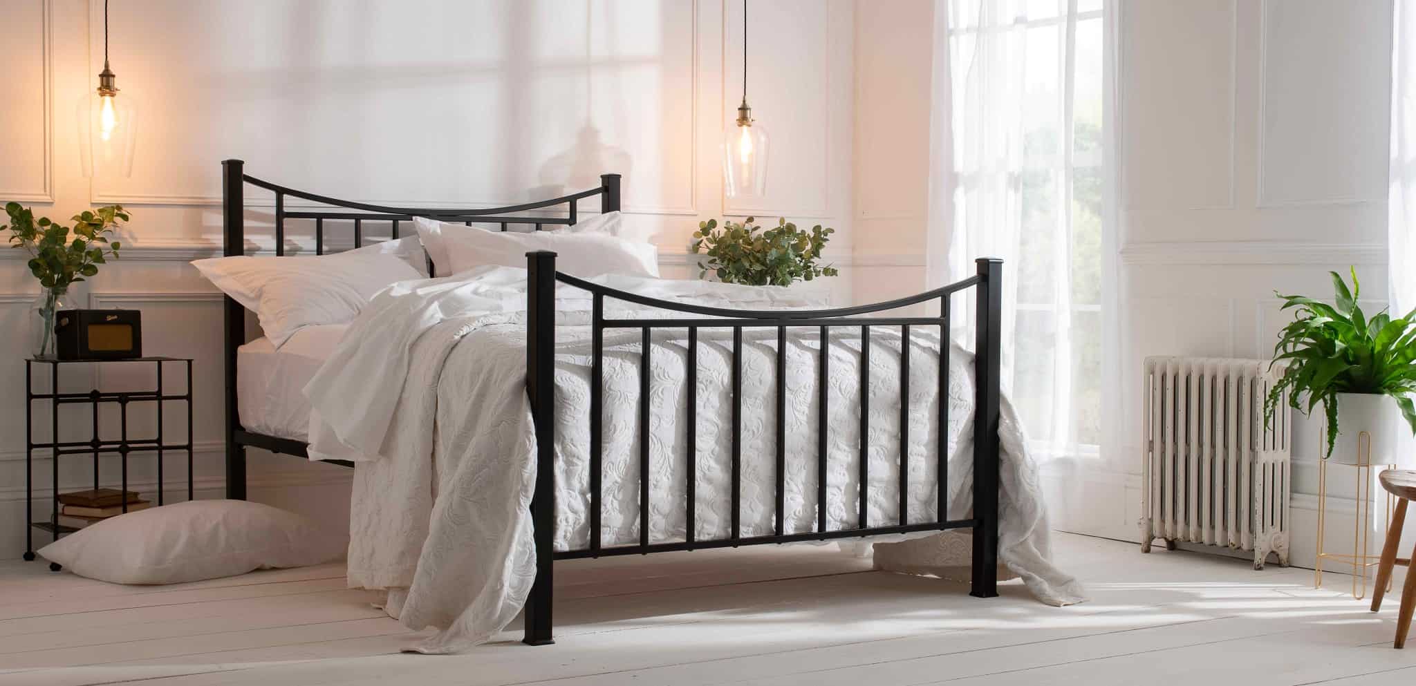 Inca contemporary iron bed powder coated in black