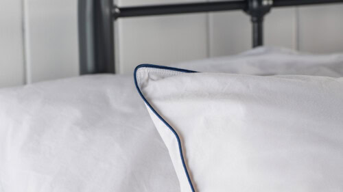 cotton pillow cover with royal blue pipped edge