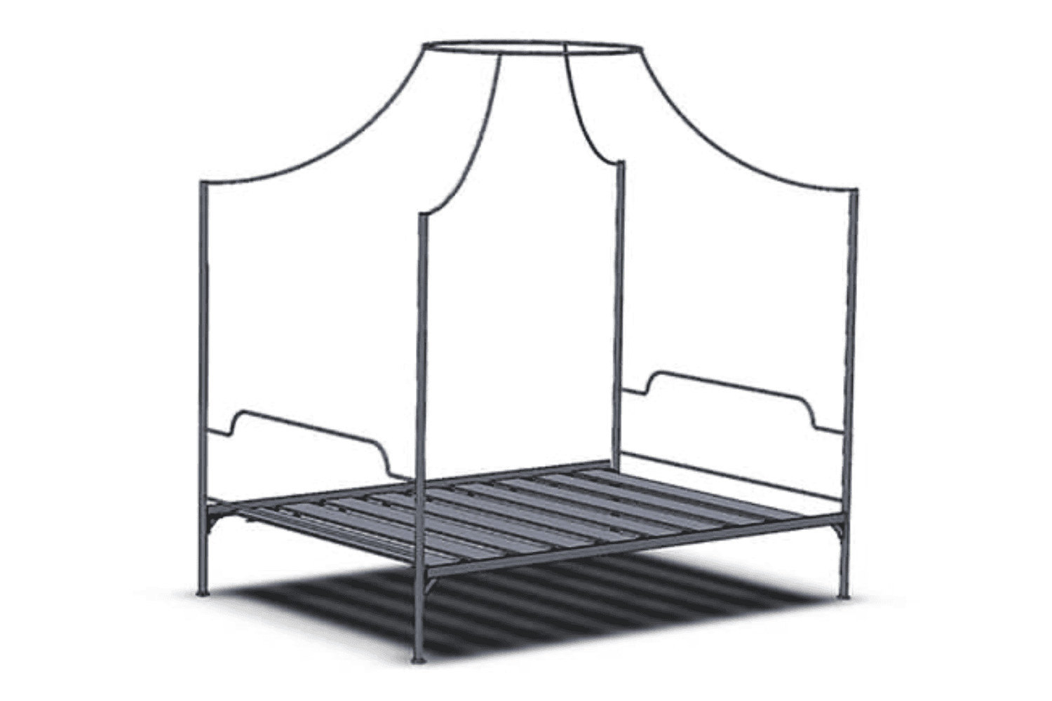 Illustration of a bespoke wrought iron canopy bed frame designed to order
